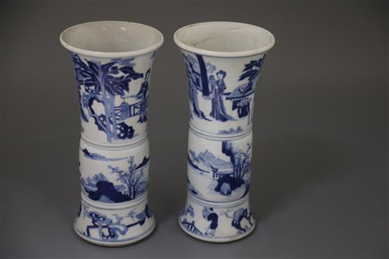 A pair of Chinese blue and white beaker vases, Gu, Kangxi period, H. 24cm